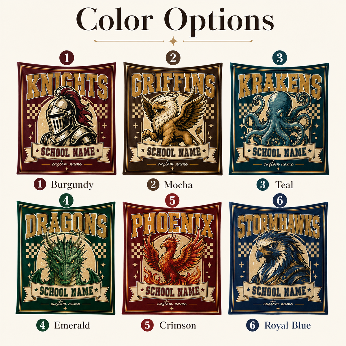 Personalized Checkered Mascot Throw Blanket, Custom Campus Pride Fan Gift