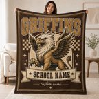 Personalized Checkered Mascot Throw Blanket, Custom Campus Pride Fan Gift