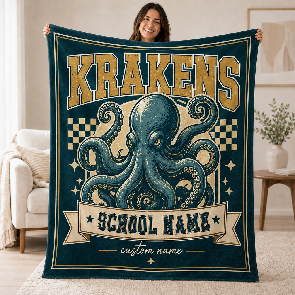 Personalized Checkered Mascot Throw Blanket, Custom Campus Pride Fan Gift
