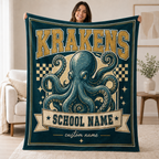 Personalized Checkered Mascot Throw Blanket, Custom Campus Pride Fan Gift