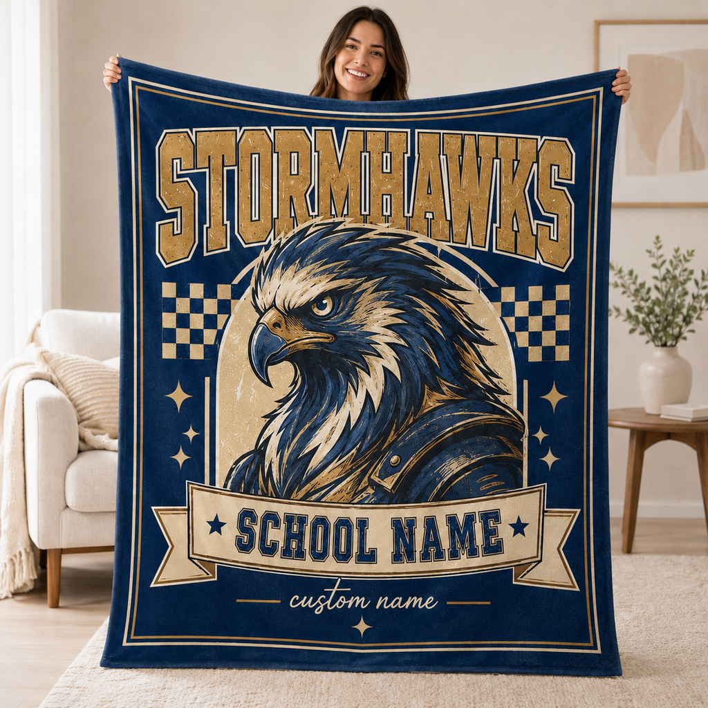 Personalized Checkered Mascot Throw Blanket, Custom Campus Pride Fan Gift