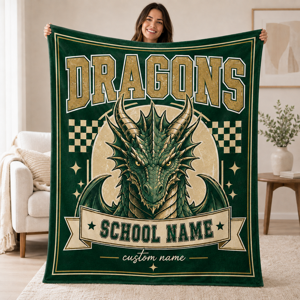 Personalized Checkered Mascot Throw Blanket, Custom Campus Pride Fan Gift