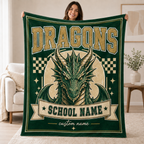 Personalized Checkered Mascot Throw Blanket, Custom Campus Pride Fan Gift