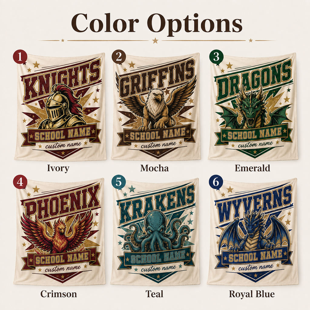 Personalized Varsity Banner Throw Blanket, Proud School Spirit Fan Gift