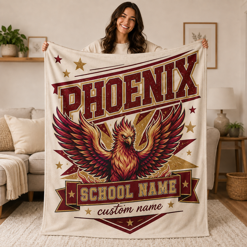 Personalized Varsity Banner Throw Blanket, Proud School Spirit Fan Gift