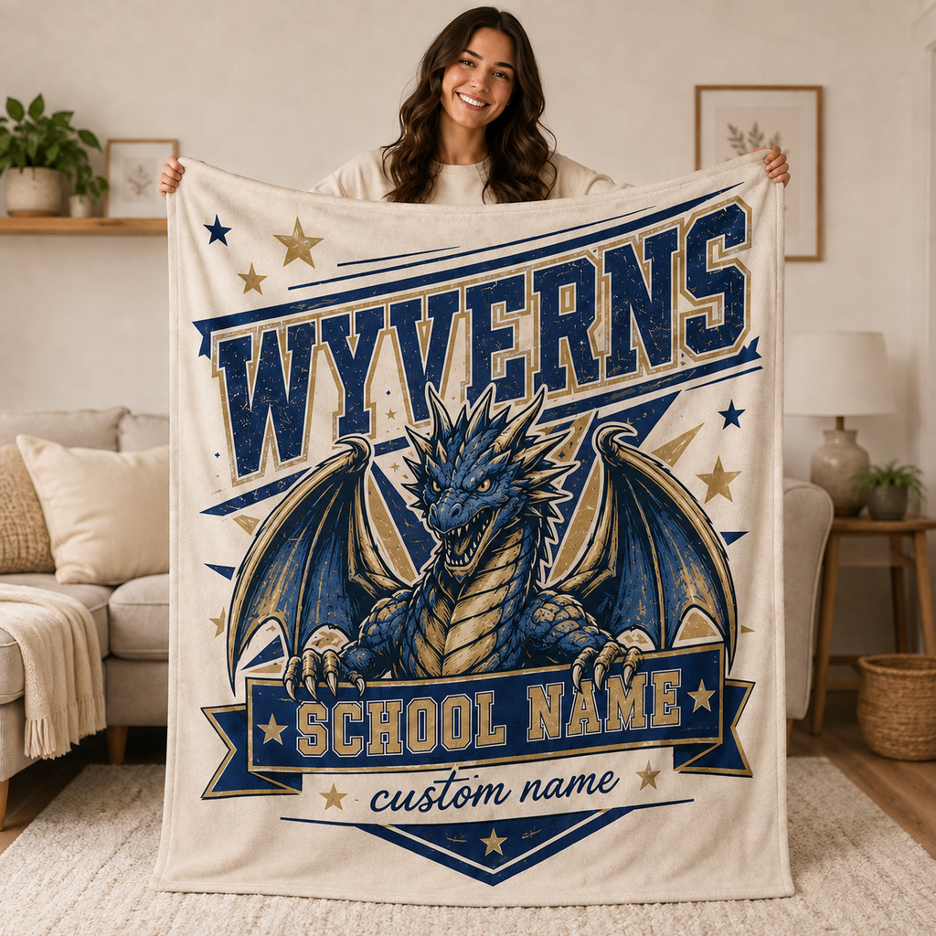 Personalized Varsity Banner Throw Blanket, Proud School Spirit Fan Gift