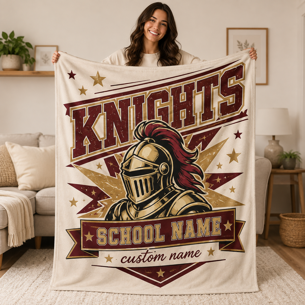 Personalized Varsity Banner Throw Blanket, Proud School Spirit Fan Gift