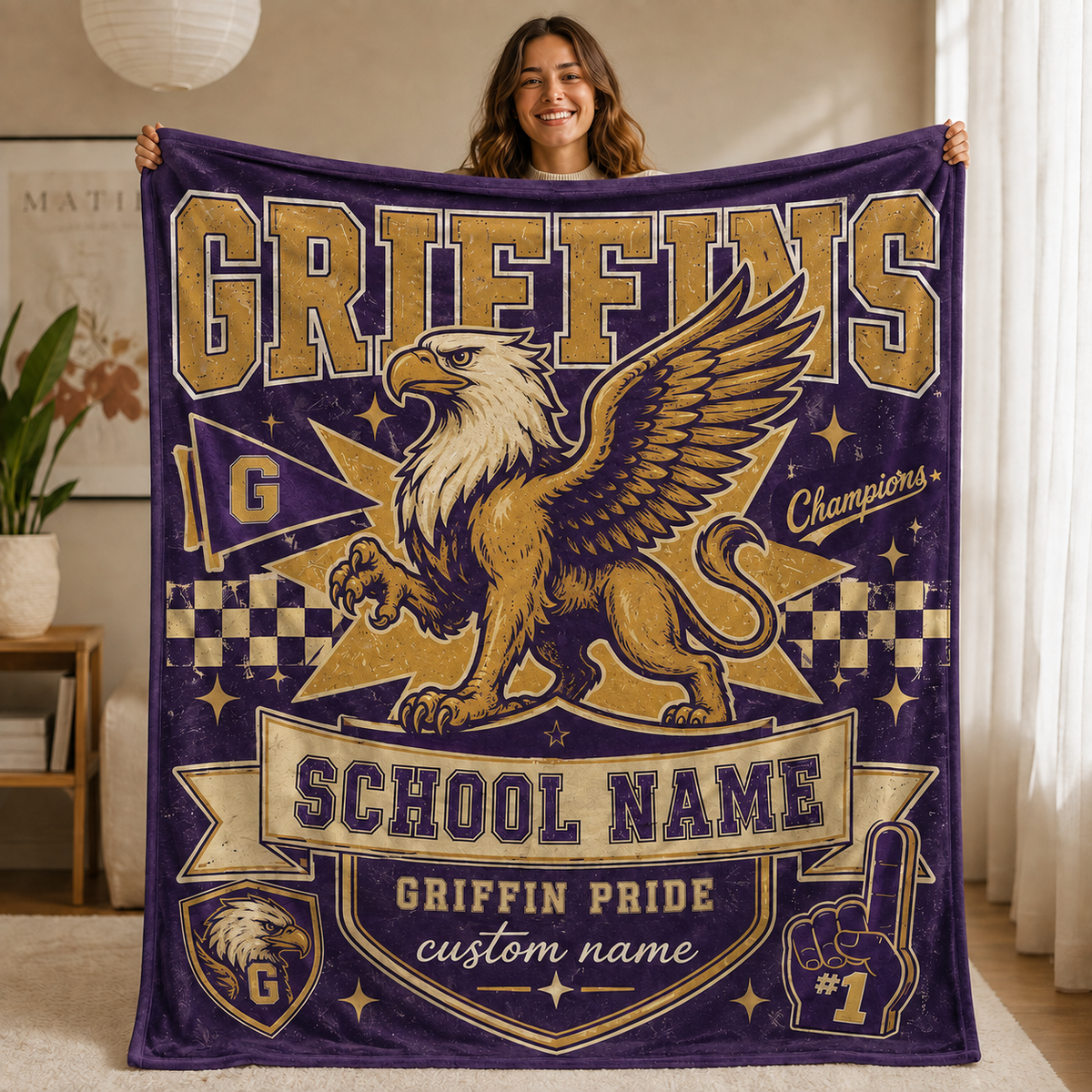 Personalized Mascot Bleacher Blanket, Game Day School Spirit Stadium Throw