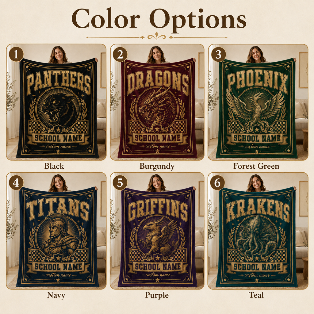 Personalized Mascot Medallion Blanket, Custom Campus Pride Fan Gift