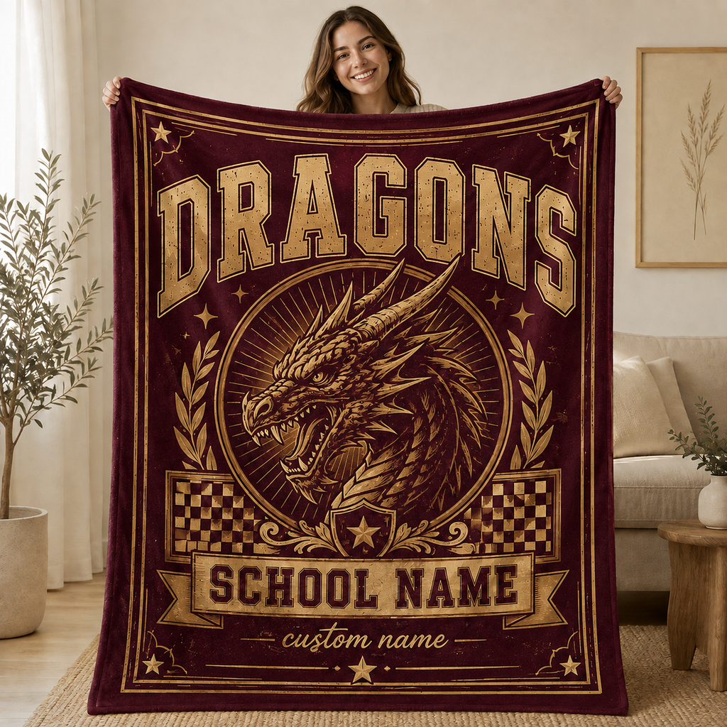 Personalized Mascot Medallion Blanket, Custom Campus Pride Fan Gift