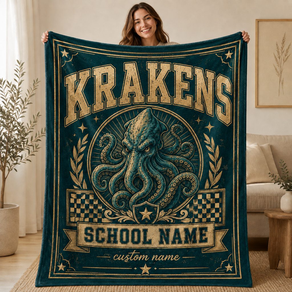 Personalized Mascot Medallion Blanket, Custom Campus Pride Fan Gift
