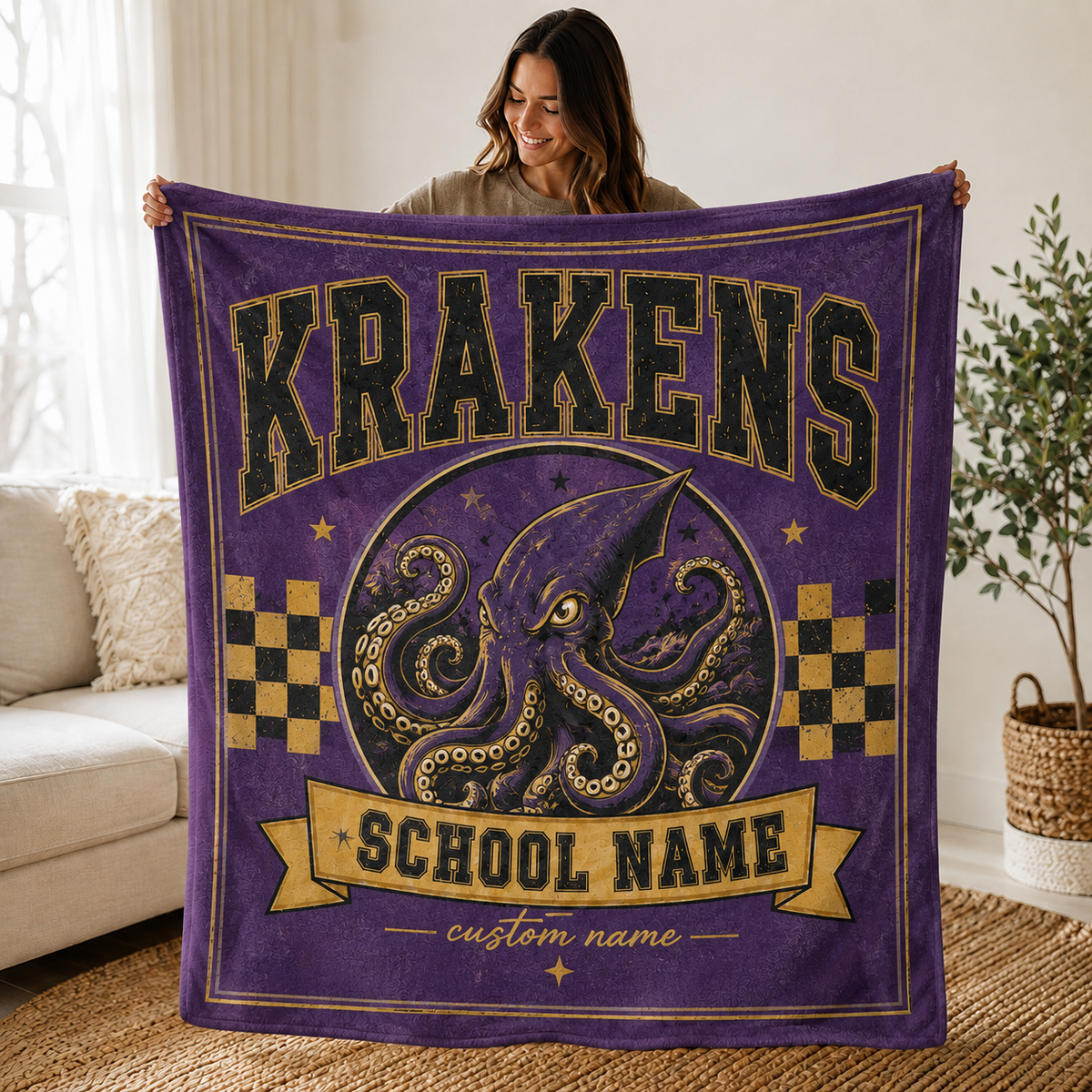 Personalized Collegiate Seal Fleece Blanket, Game Day Stadium Throw