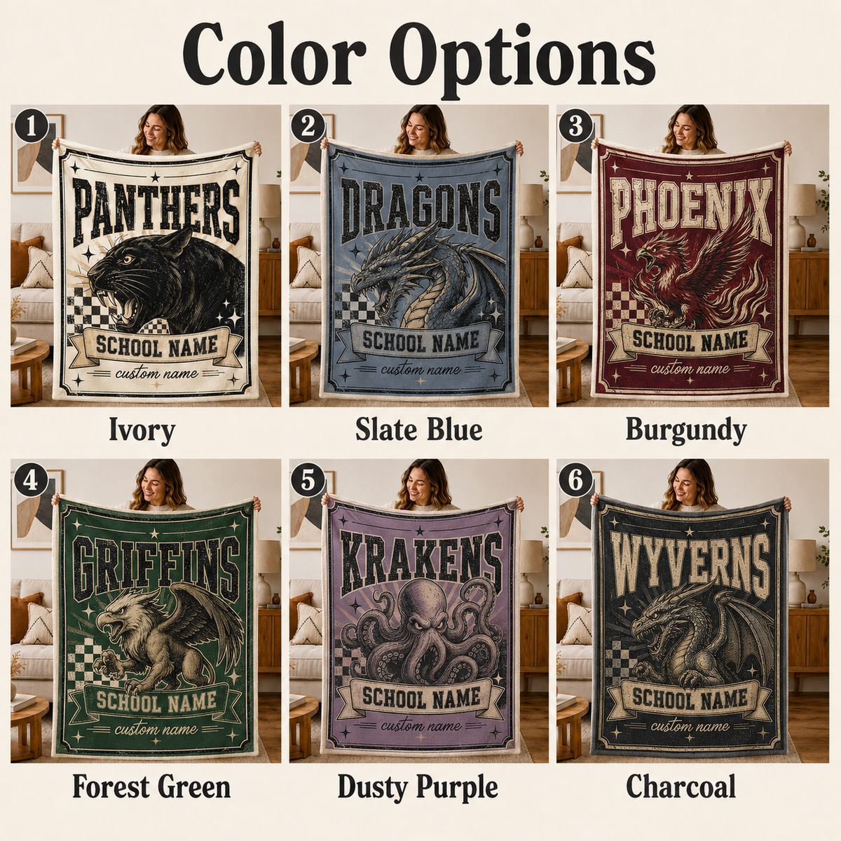 Personalized Retro Mascot Throw Blanket, Custom School Fan Gift