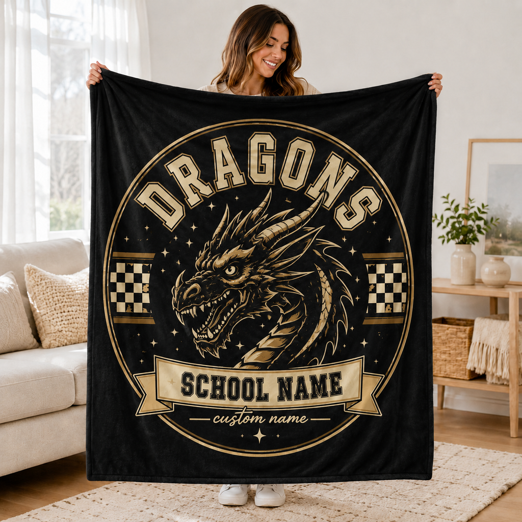 Personalized Vintage Mascot Blanket, Game Day Stadium Throw