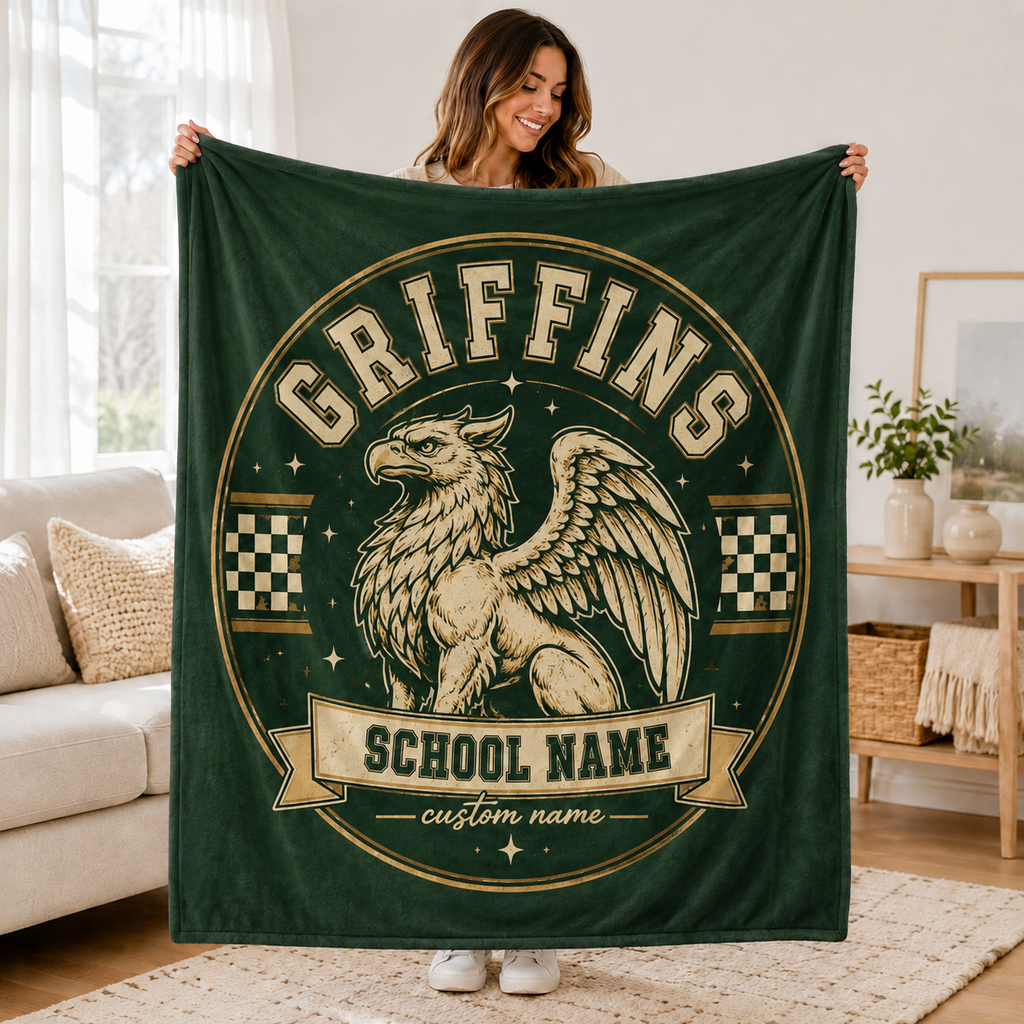 Personalized Vintage Mascot Blanket, Game Day Stadium Throw