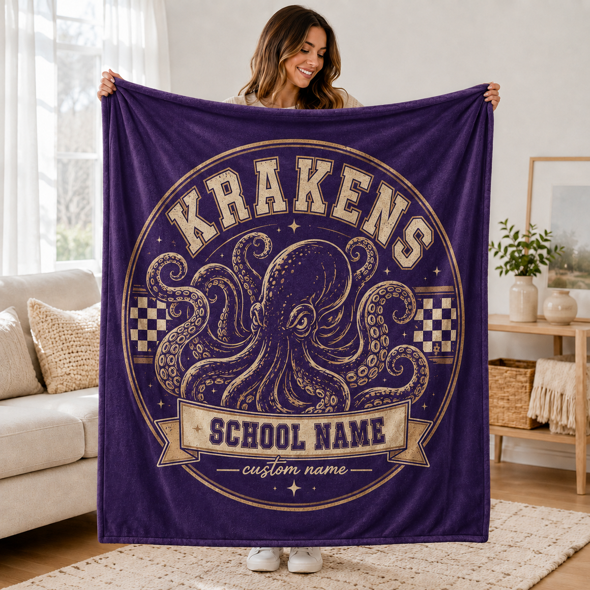 Personalized Vintage Mascot Blanket, Game Day Stadium Throw