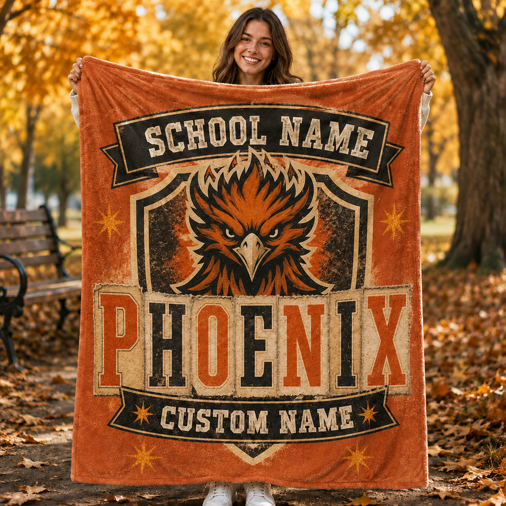 Personalized Mascot Banner Shield Blanket, Custom Campus Fan Gift