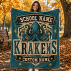 Personalized Mascot Banner Shield Blanket, Custom Campus Fan Gift