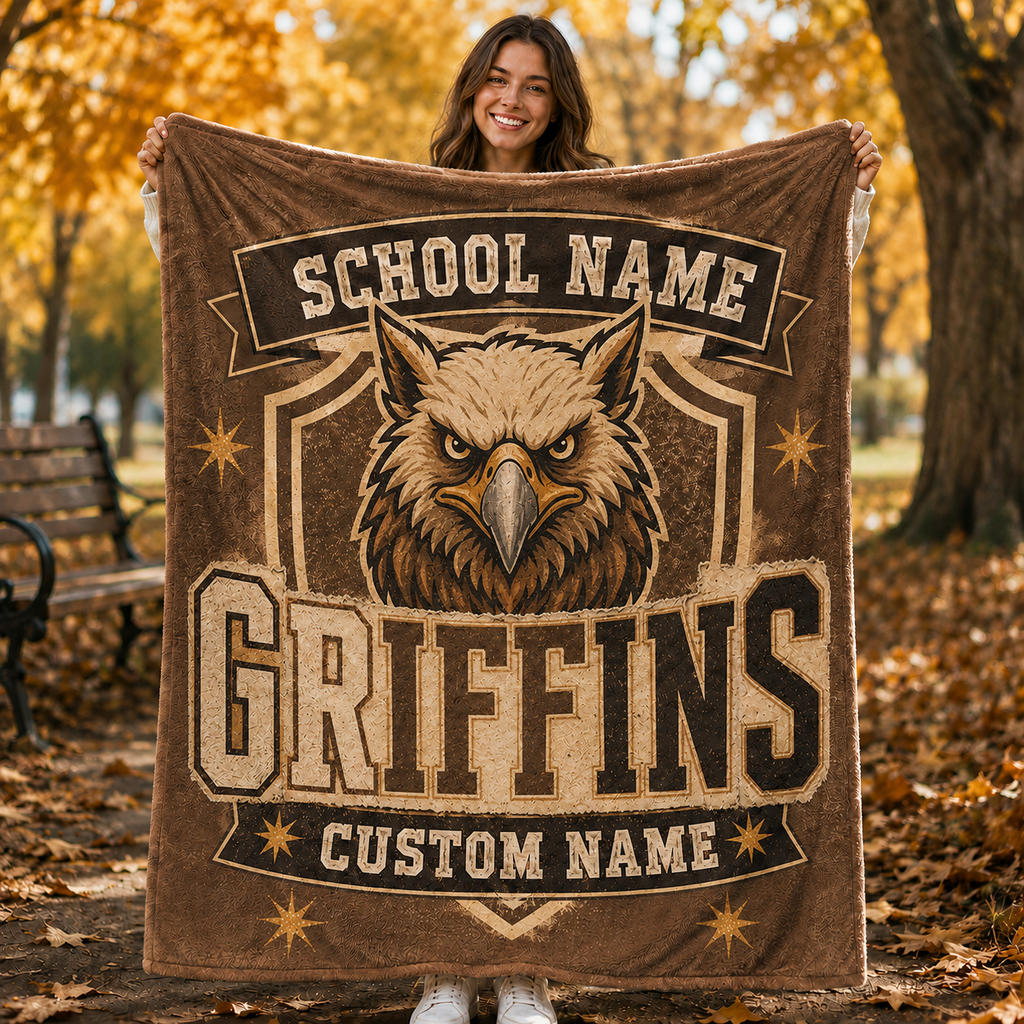 Personalized Mascot Banner Shield Blanket, Custom Campus Fan Gift
