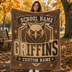Personalized Mascot Banner Shield Blanket, Custom Campus Fan Gift