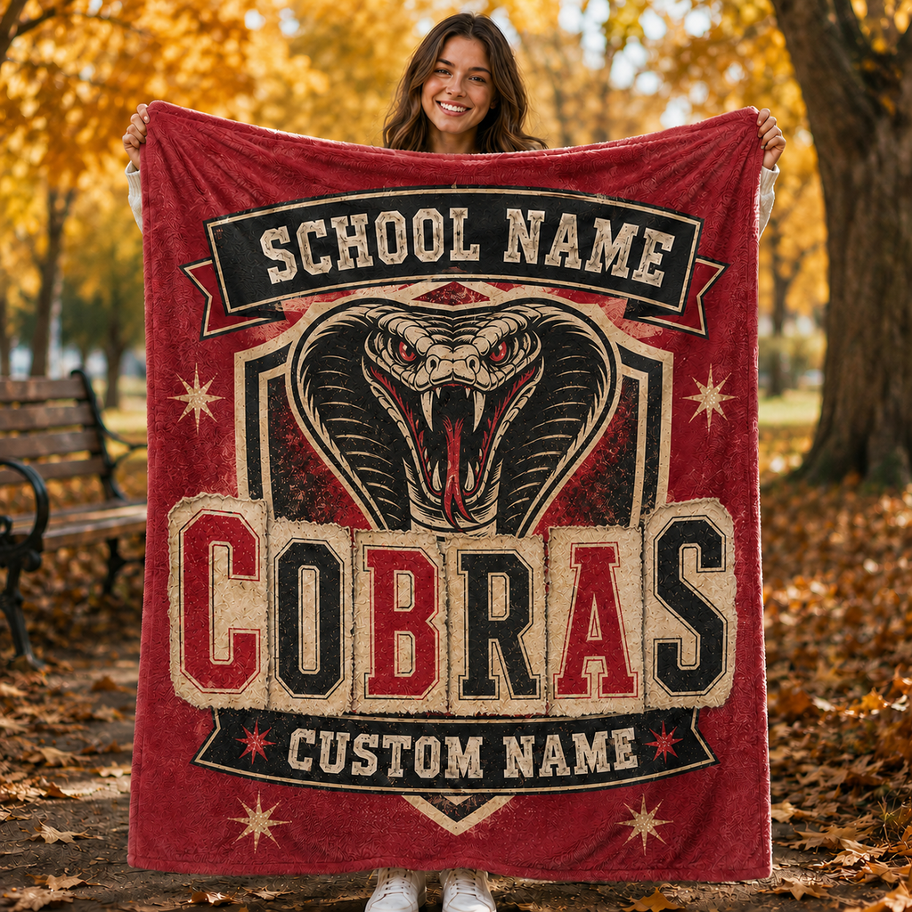 Personalized Mascot Banner Shield Blanket, Custom Campus Fan Gift