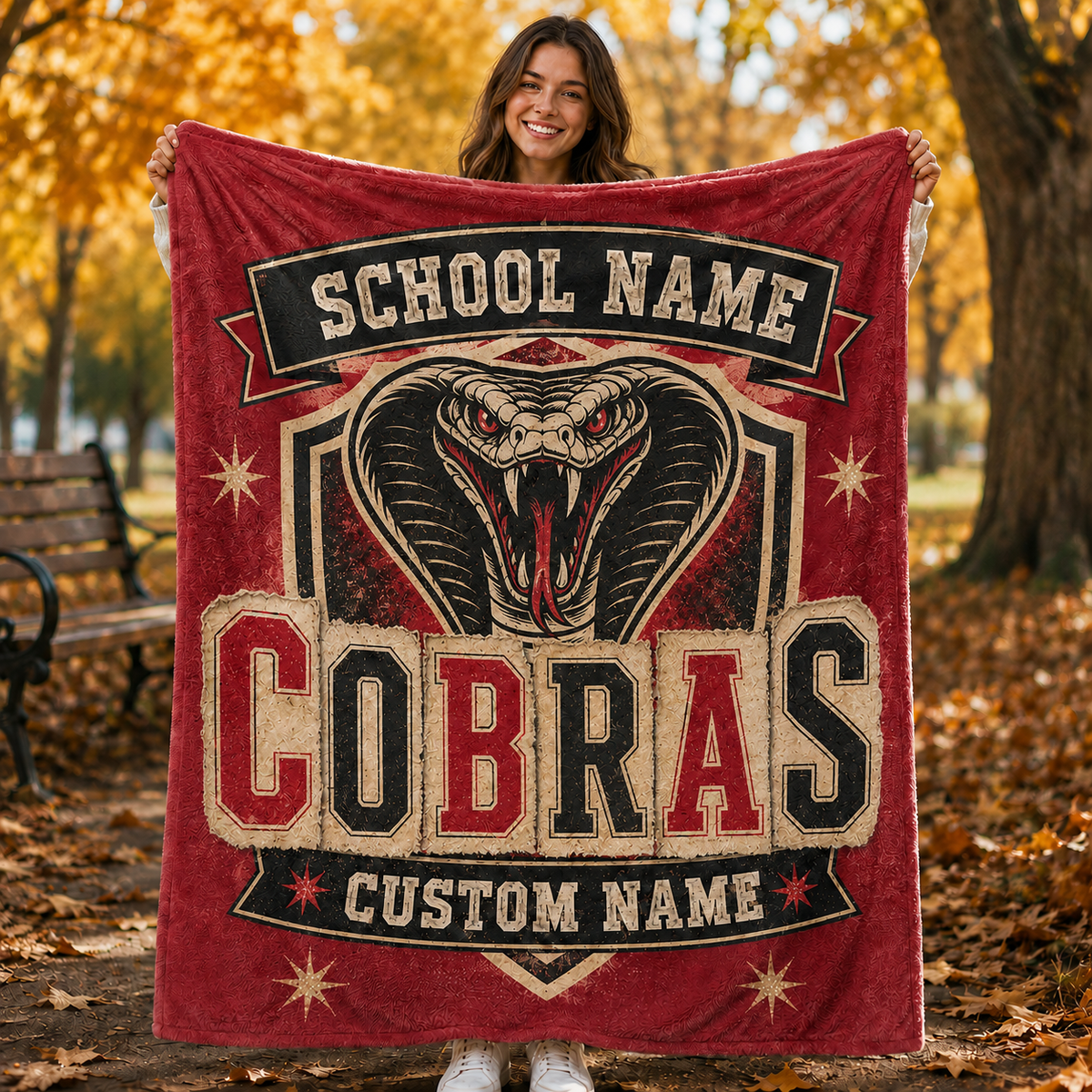 Personalized Mascot Banner Shield Blanket, Custom Campus Fan Gift