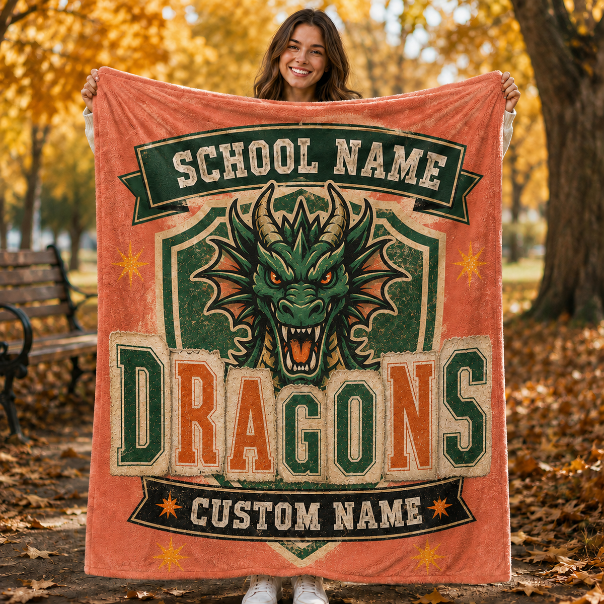 Personalized Mascot Banner Shield Blanket, Custom Campus Fan Gift