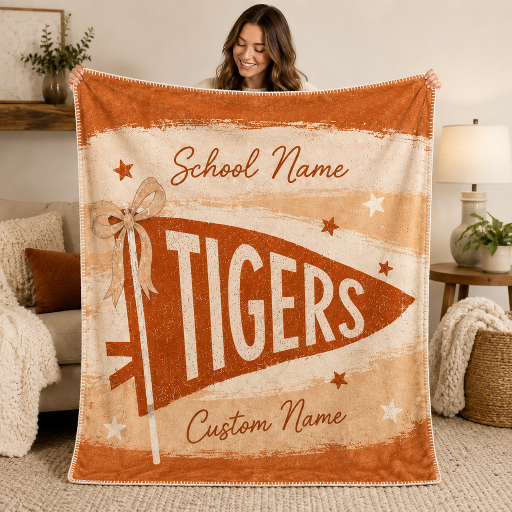 Personalized School Pennant Fleece Blanket, Custom Campus Fan Gift