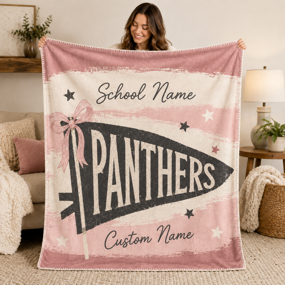 Personalized School Pennant Fleece Blanket, Custom Campus Fan Gift