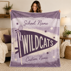 Personalized School Pennant Fleece Blanket, Custom Campus Fan Gift