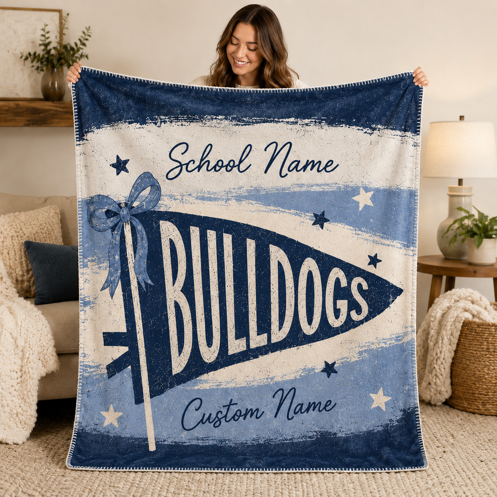 Personalized School Pennant Fleece Blanket, Custom Campus Fan Gift