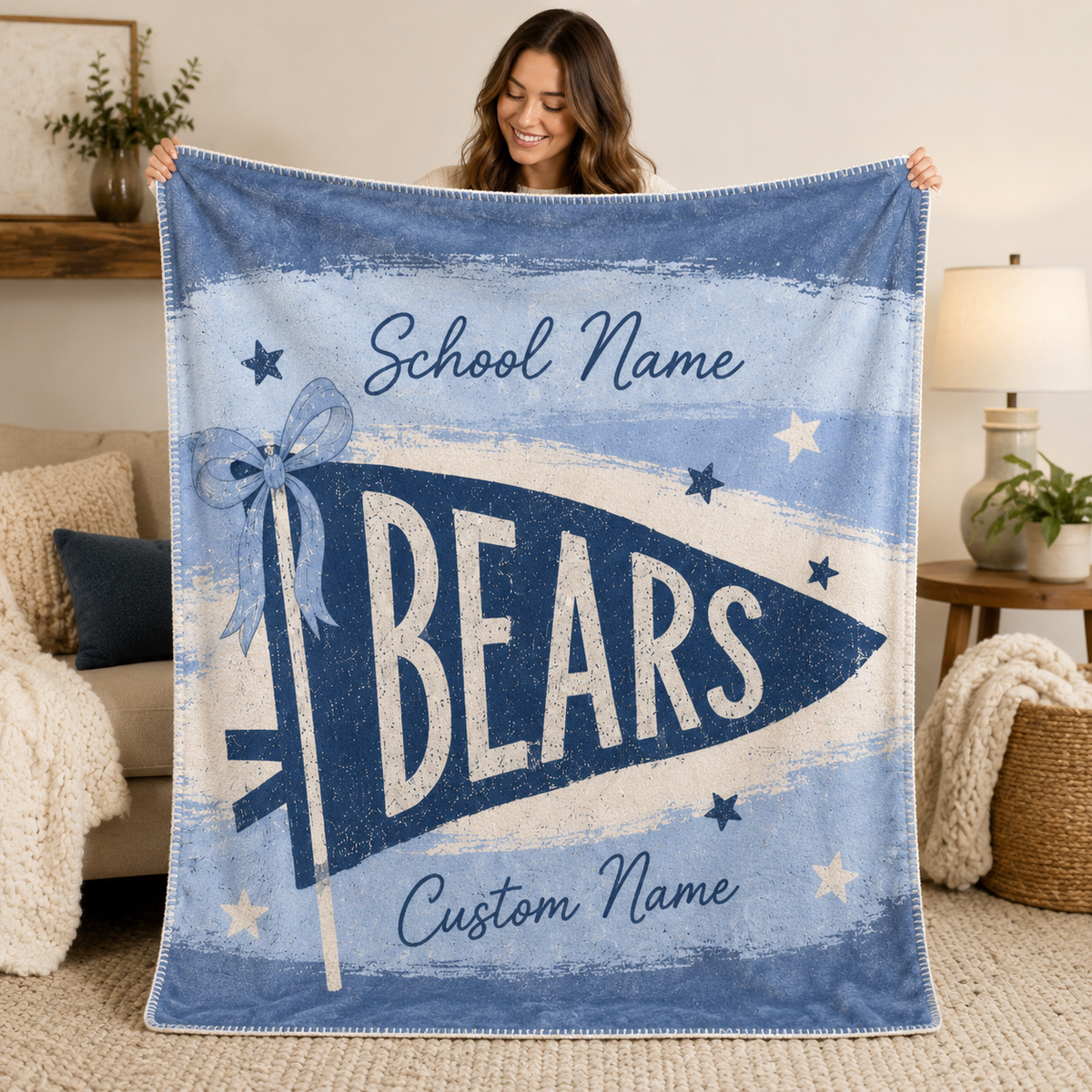 Personalized School Pennant Fleece Blanket, Custom Campus Fan Gift
