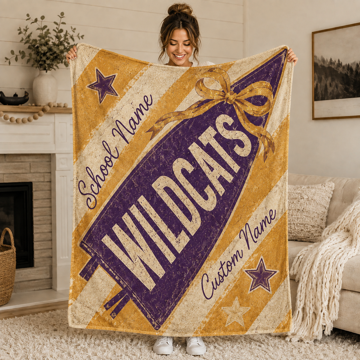 Personalized Pennant Mascot Fleece Blanket, Game Day Stadium Throw
