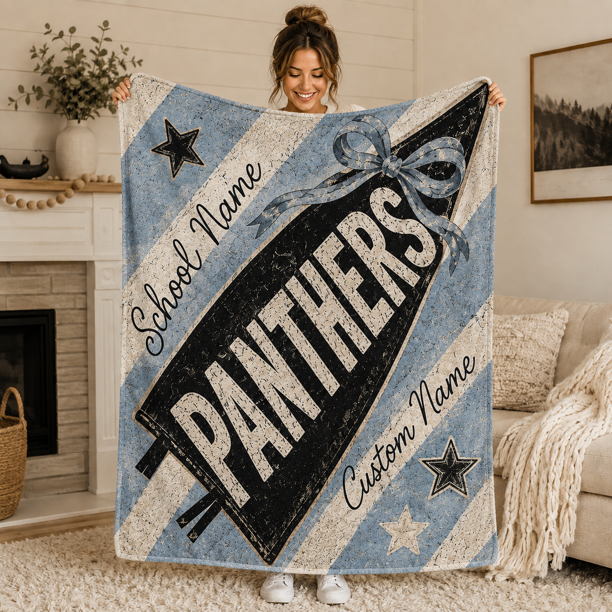 Personalized Pennant Mascot Fleece Blanket, Game Day Stadium Throw