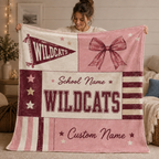 Personalized Coquette Bow Fleece Blanket, Custom Campus Spirit Gift