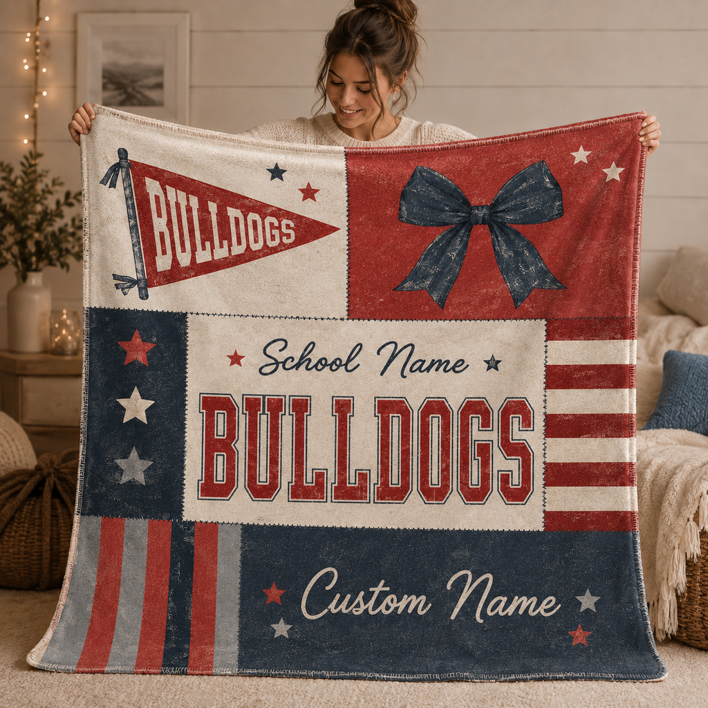 Personalized Coquette Bow Fleece Blanket, Custom Campus Spirit Gift