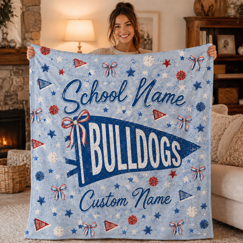Personalized Coquette Bow Fleece Blanket, Cute School Spirit Gift