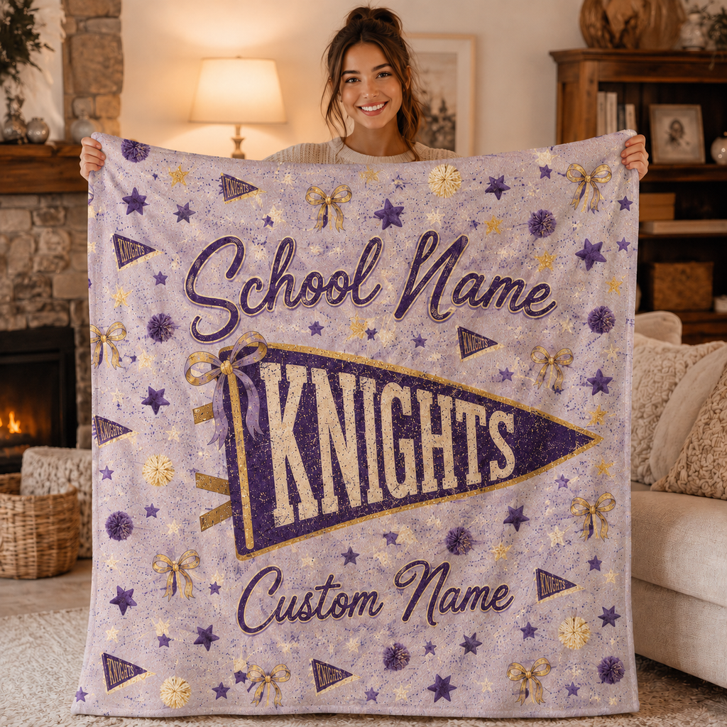 Personalized Coquette Bow Fleece Blanket, Cute School Spirit Gift
