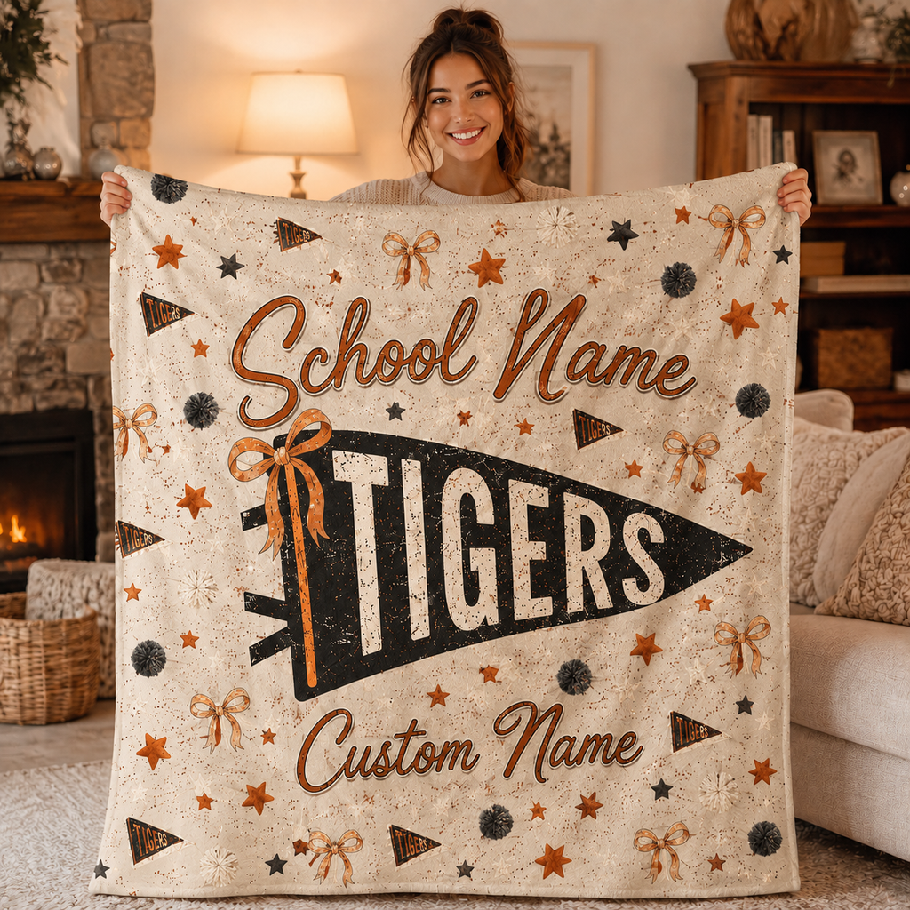 Personalized Coquette Bow Fleece Blanket, Cute School Spirit Gift