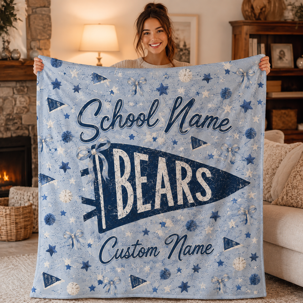 Personalized Coquette Bow Fleece Blanket, Cute School Spirit Gift