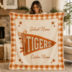Custom Patchwork College Fleece Blanket, Cute Bow School Spirit Throw
