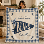 Custom Patchwork College Fleece Blanket, Cute Bow School Spirit Throw