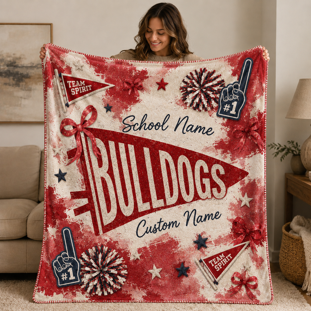 Personalized Coquette Bow Fleece Blanket, Custom School Spirit Gift