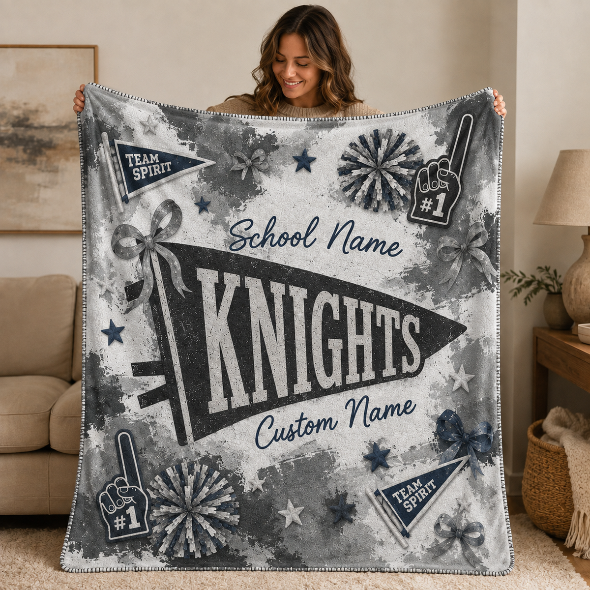 Personalized Coquette Bow Fleece Blanket, Custom School Spirit Gift
