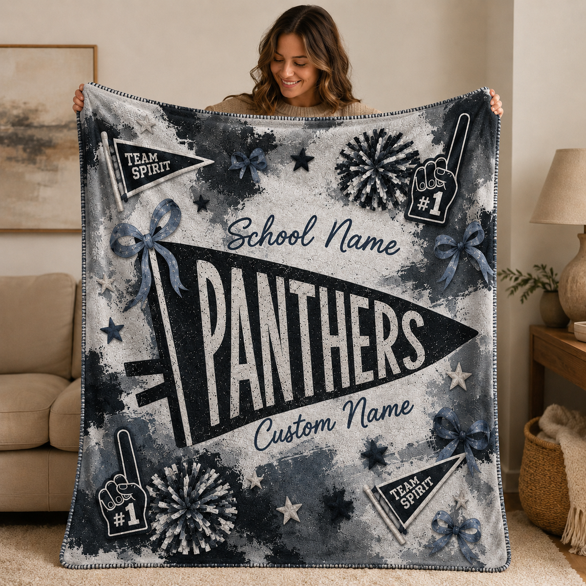 Personalized Coquette Bow Fleece Blanket, Custom School Spirit Gift