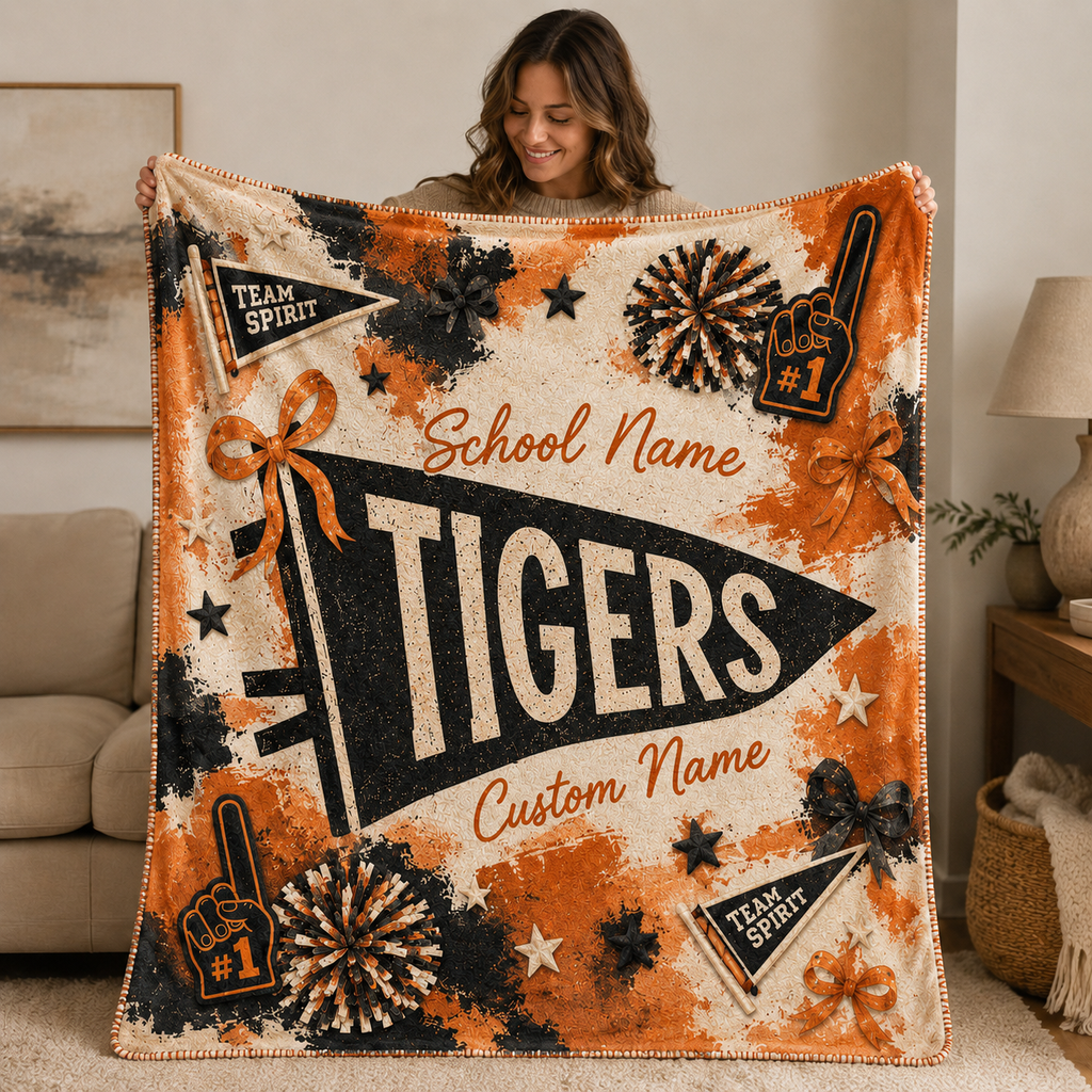 Personalized Coquette Bow Fleece Blanket, Custom School Spirit Gift