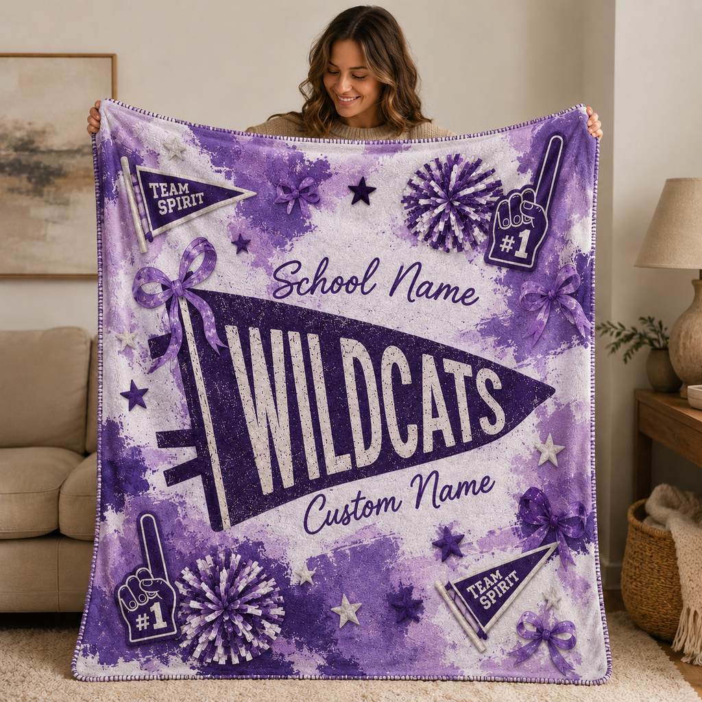 Personalized Coquette Bow Fleece Blanket, Custom School Spirit Gift