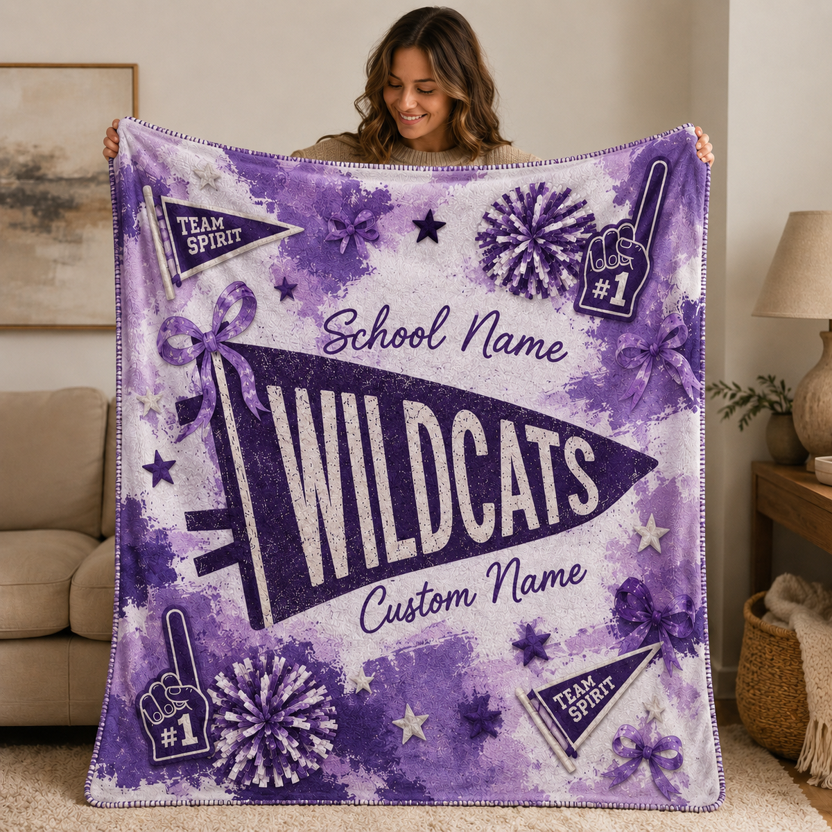 Personalized Coquette Bow Fleece Blanket, Custom School Spirit Gift