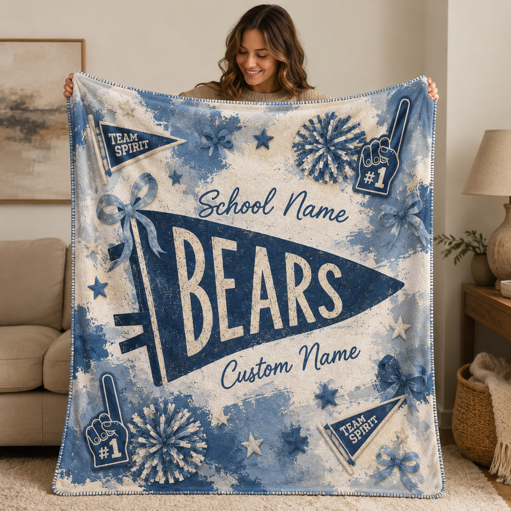 Personalized Coquette Bow Fleece Blanket, Custom School Spirit Gift