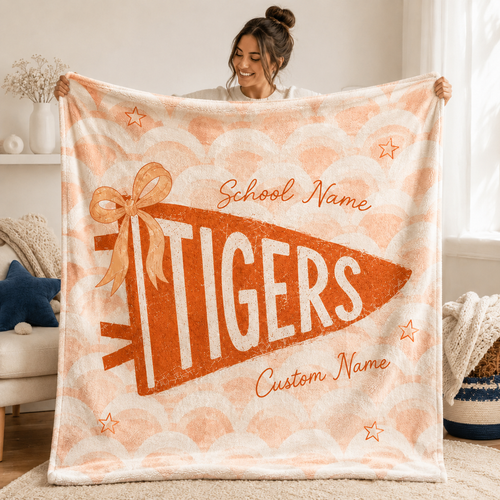 Custom Scallop Wave Pennant Blanket, Game Day Stadium Throw